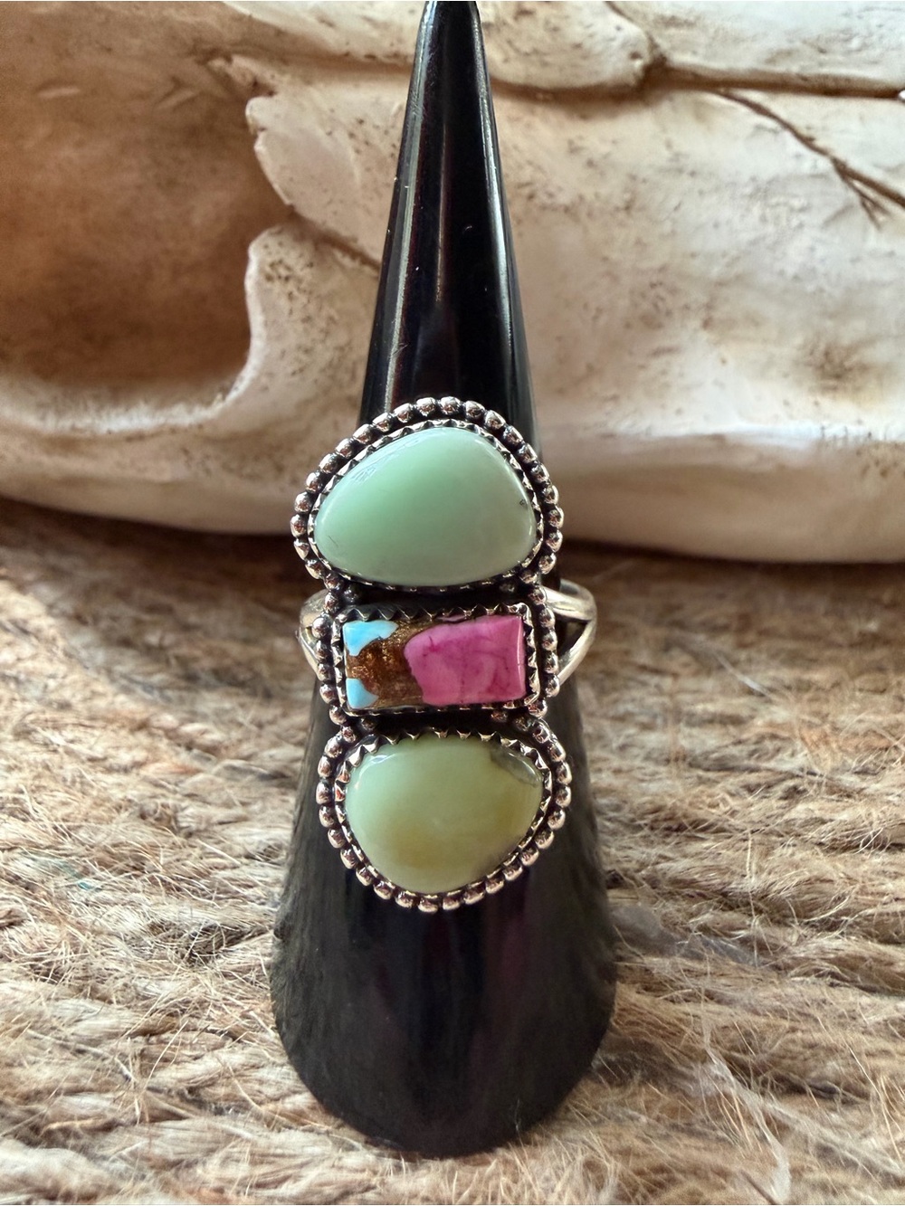 Sterling Silver Paloma and Cotton Candy Dahlia Statement Ring
